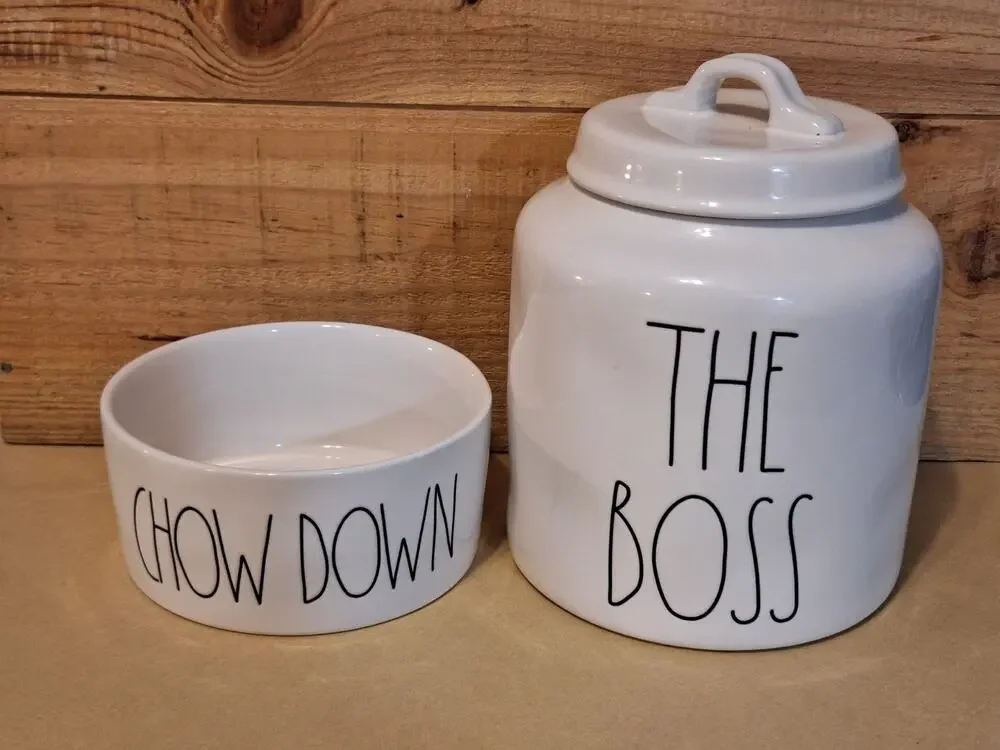 RAE Dunn THE BOSS DOG Biscuit Cookie Jar Large Treat Container & Bowl